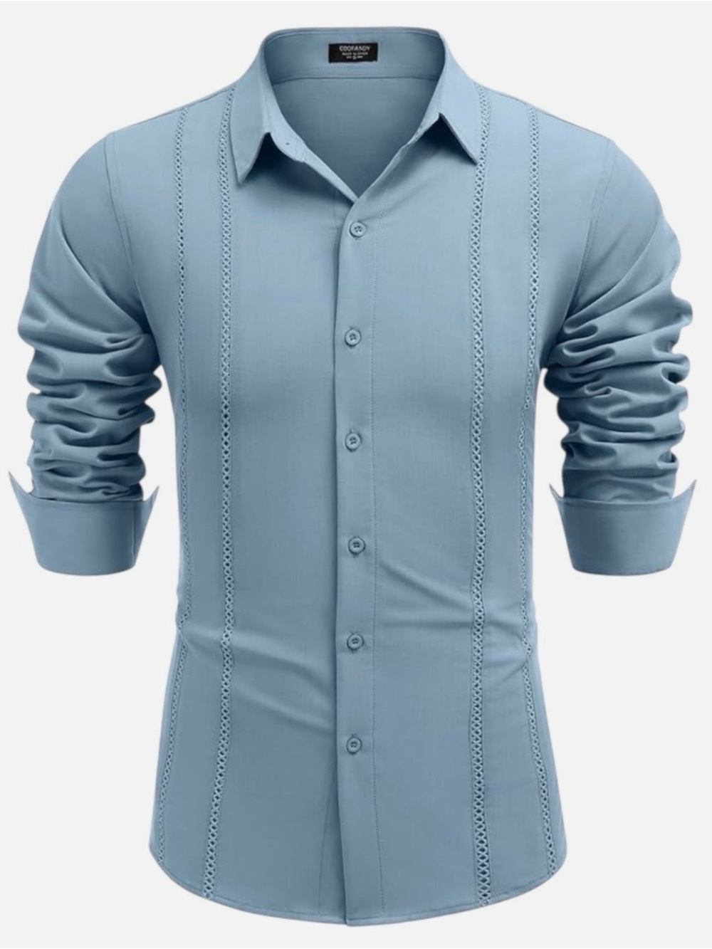 MAPICK Men’s Cuban Guayabera Shirt 2XL Light Blue Long Sleeve Button Front NWT